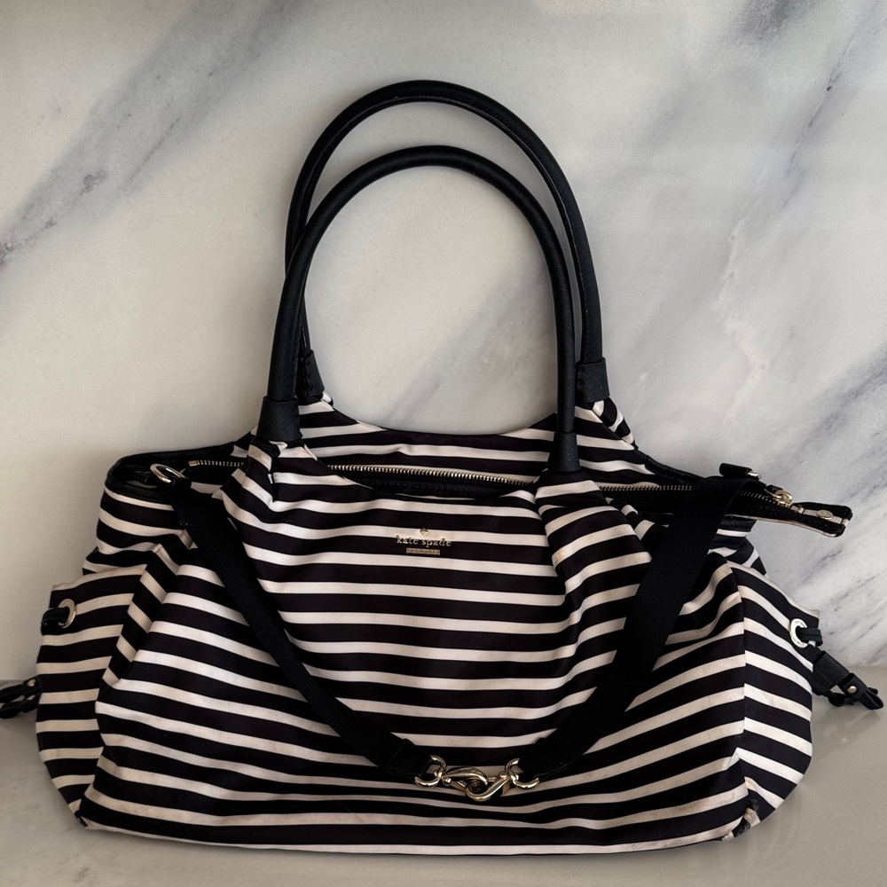 Kate Spade Black and White Striped Baby Bag